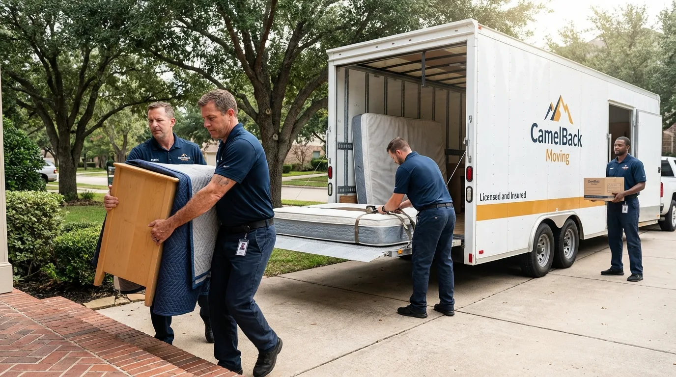 Crew loading residential truck for cross-state move from Revere, MA
