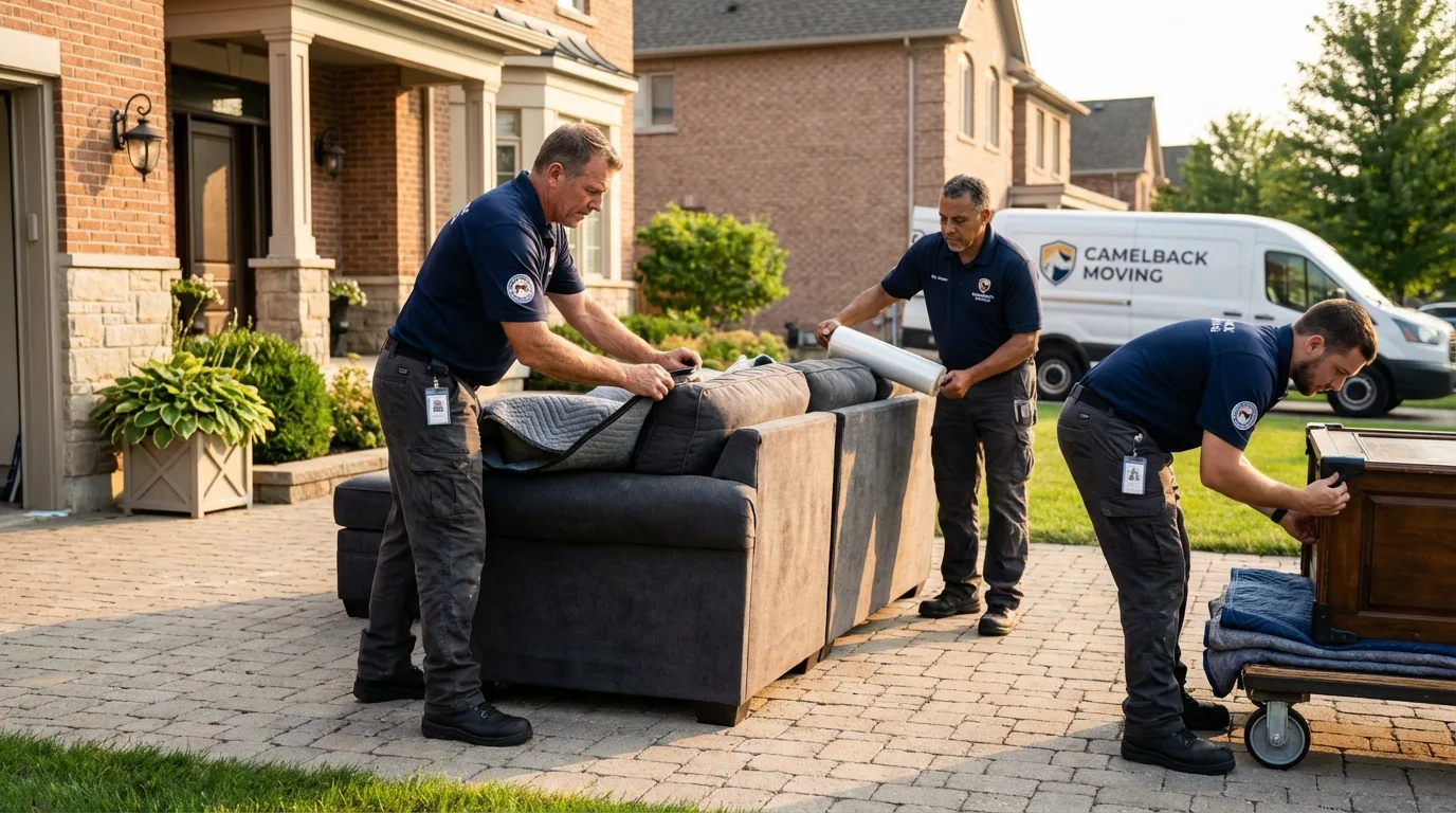 Large estate moving crew wrapping furniture in Revere, MA